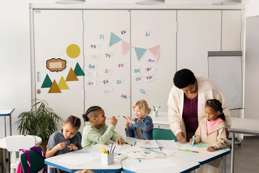 children-drawing-together-classroom_23-2148925454